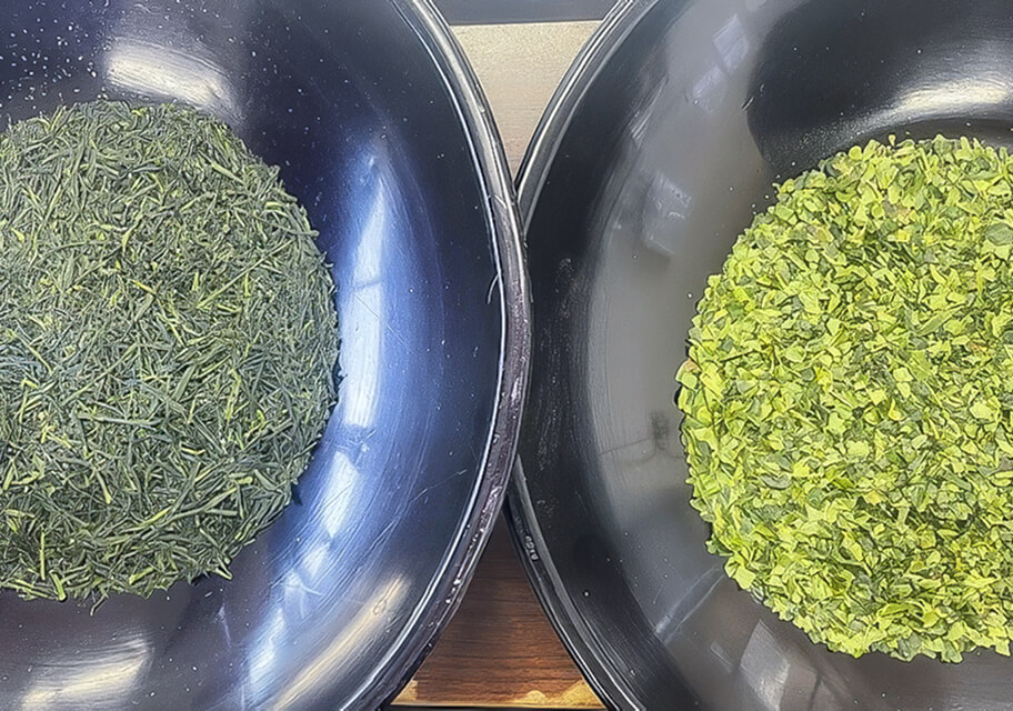 Kabusecha leaves and Tencha leaves side by side