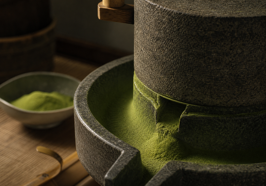 Grinding matcha with a stone mill
