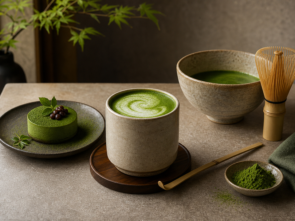 Green Matcha tea and dessert